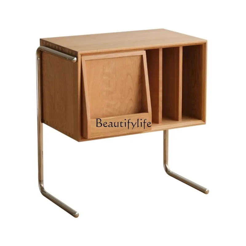 

Nordic bookcase simple modern solid wood small bookshelf trolley sofa movable corner magazine side cabinet