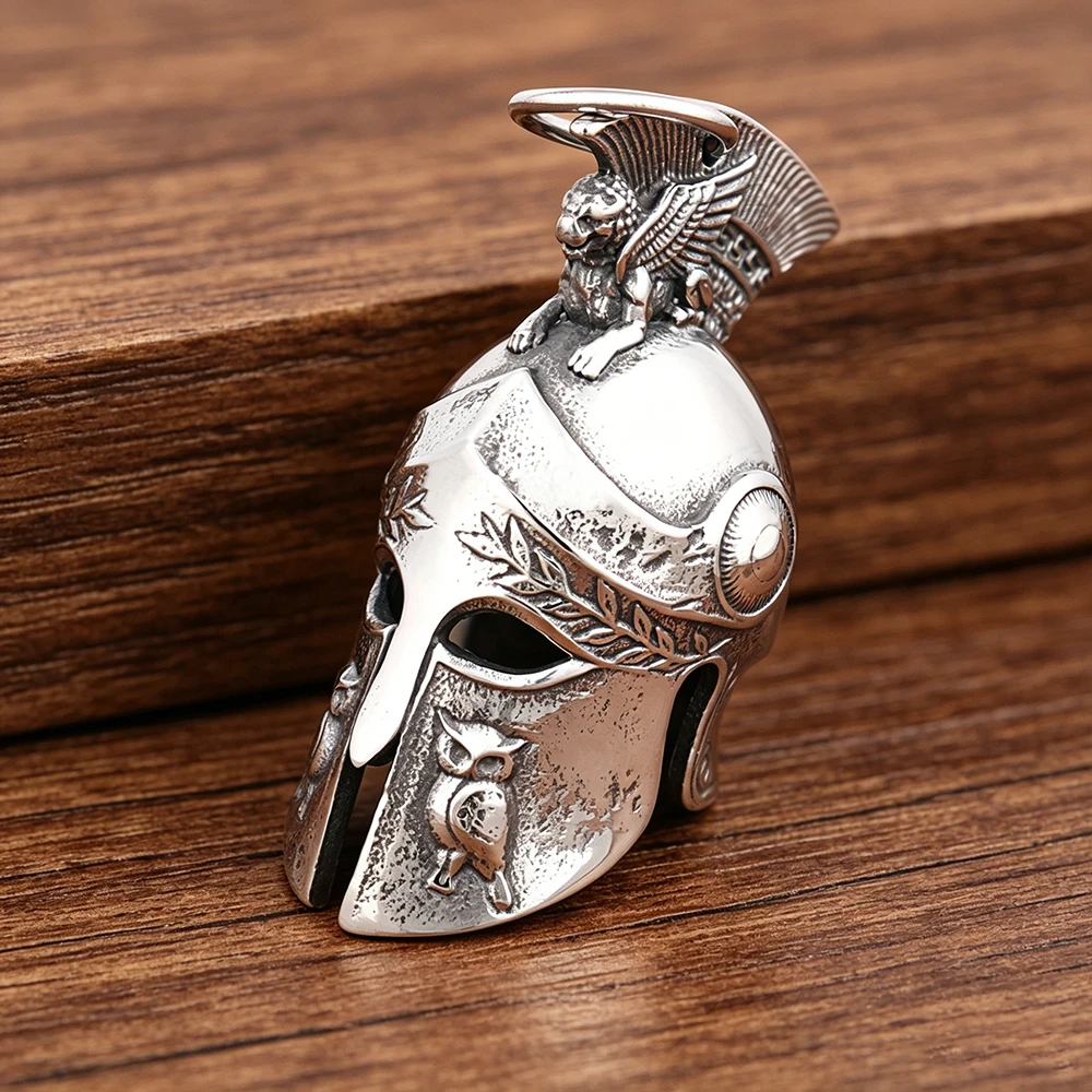 Popular Charm Spartan Helmet Necklace Punk Rock Stainless Steel Motorcycle Guardian Bell Pendant Fashion Men Biker Jewelry Gifts