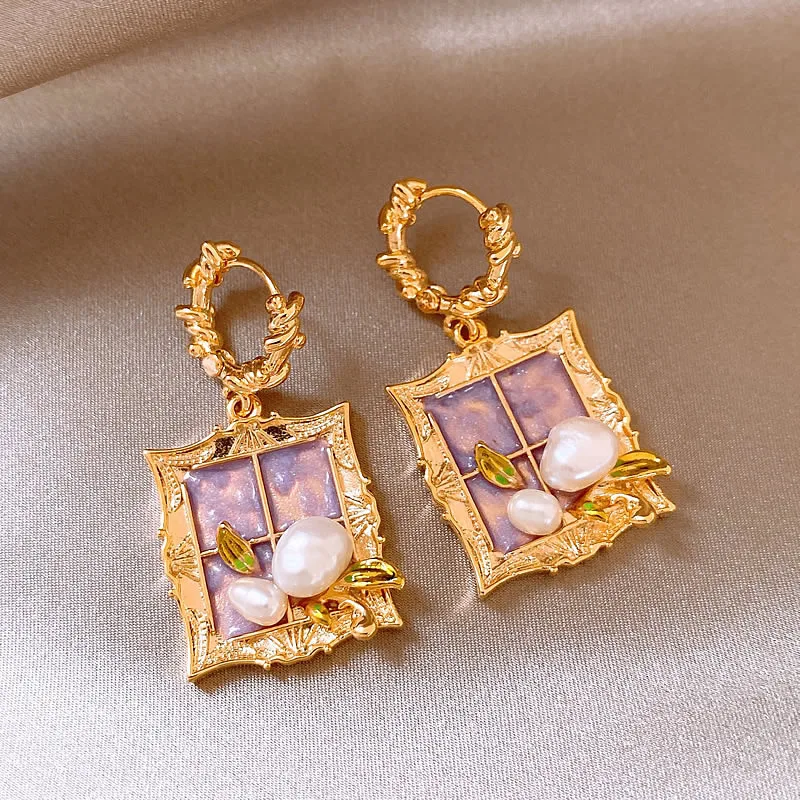 

Monet Garden Imitates Baroque Pearl Oil Painting Style Stud Earrings For Women's High-end Jewelry Retro Accessories For Summer
