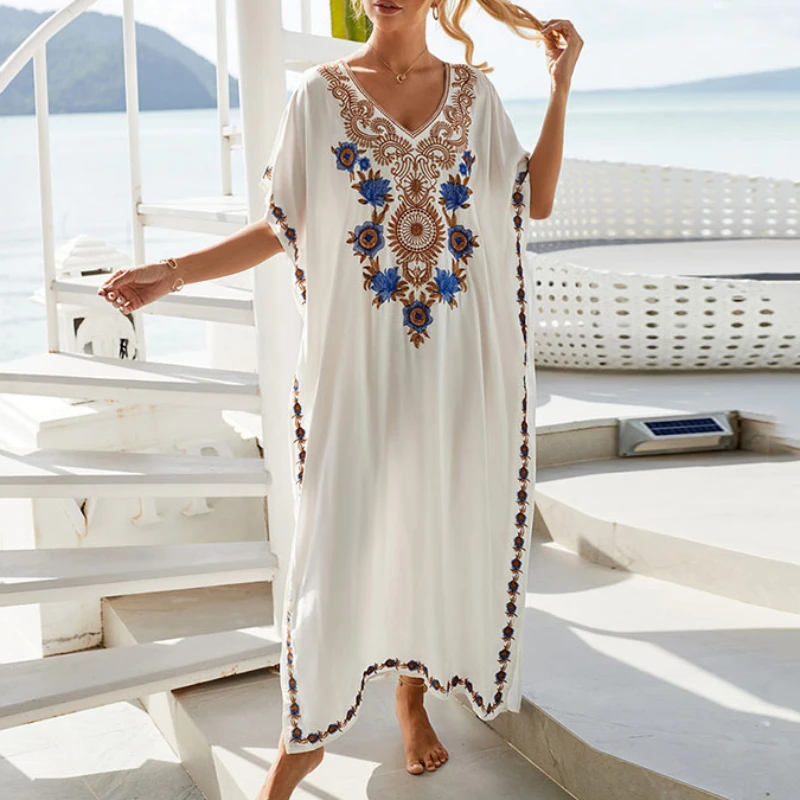 Badeanzug Frauen Strand kleid bestickt Kaftan Bikini vertuschen Strand Outfits Frauen Bade bekleidung 2024 Vertuschung Strand tragen Frau Kleid