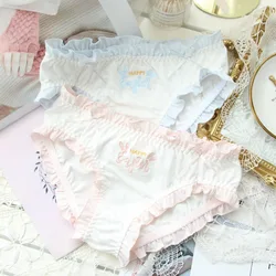 Women Cotton Ruffles Embroidery Soft Underwear Cute Lovely Sweety Princess Style Breathable Elasticity Panties Lolita Breifs