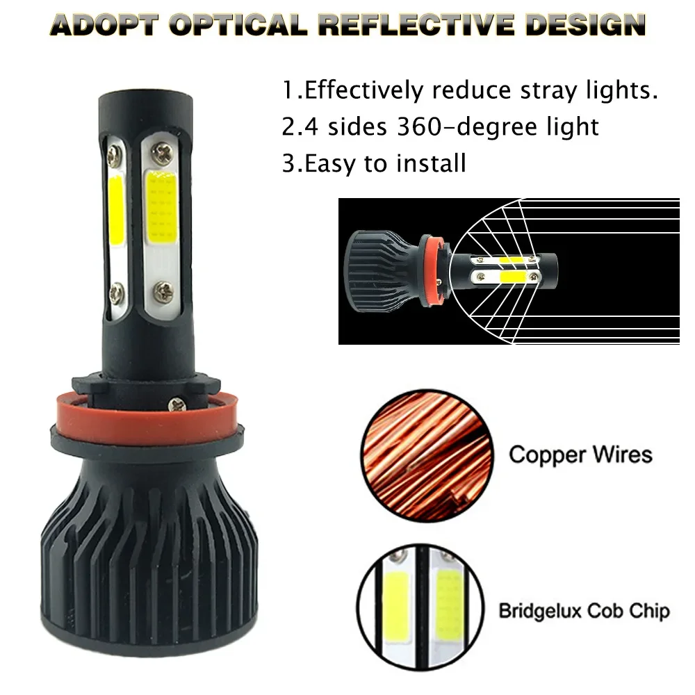 Four Sided 12000 Lm X7 LED Car Lights Modified 48W Car LED Headlights Bulbs Lamps H1 H4 H7 H11 9005 9006 5202 9012 880 9004 9007