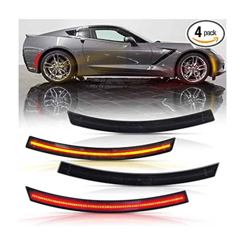 

4 шт. для Chevrolet Chevy Corvette C7 2014-2019 дымчатые линзы, светодиодные боковые габаритные фонари, янтарные передние красные задние боковые фонари на крыле
