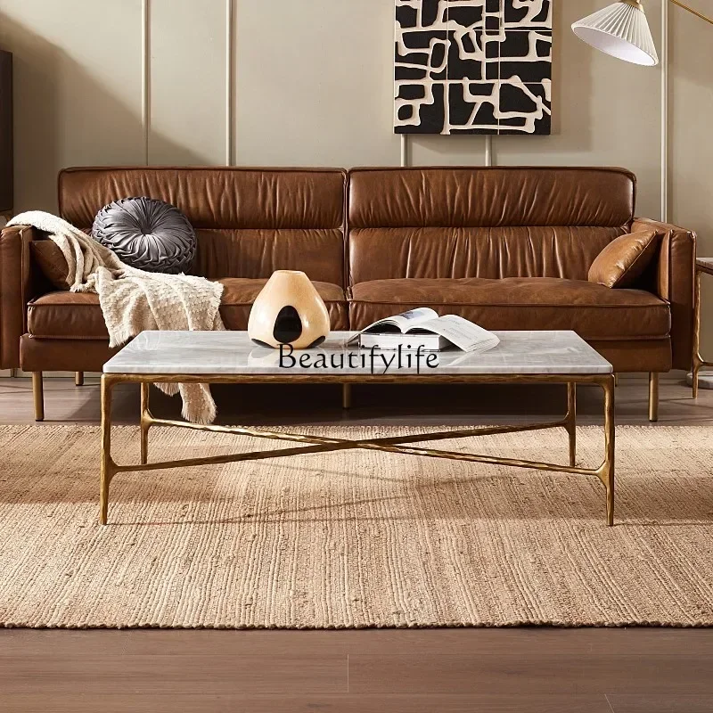 

ls 27Wabi Sansan wrought iron natural marble rectangular coffee table light luxury coffee table