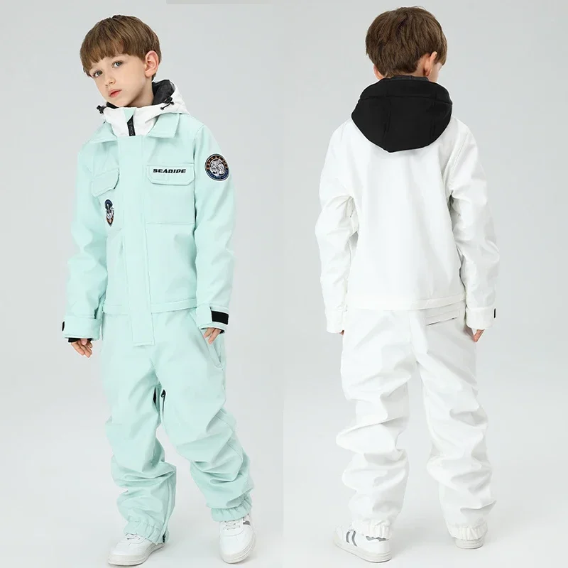 Winter Children One Piece Ski Suit Girls Hooded Windproof Sport Kids Snow Overalls Outdoor Boy Snowboard Pants Costume Clothes