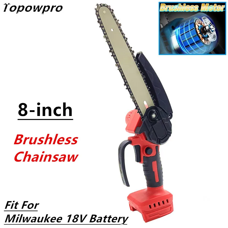 Brushless Chainsaw 8-inch Cordless Electric Chain Saw Cutter Pruning Logging Woodworking Garden Tools For Milwaukee 18V Battery