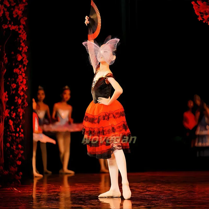 Профессиональная балетная романтическая пачка, длинная юбка, черно-красное танцевальное платье в Испании для девочек, взрослых и детей, балетный костюм Дон Кихота