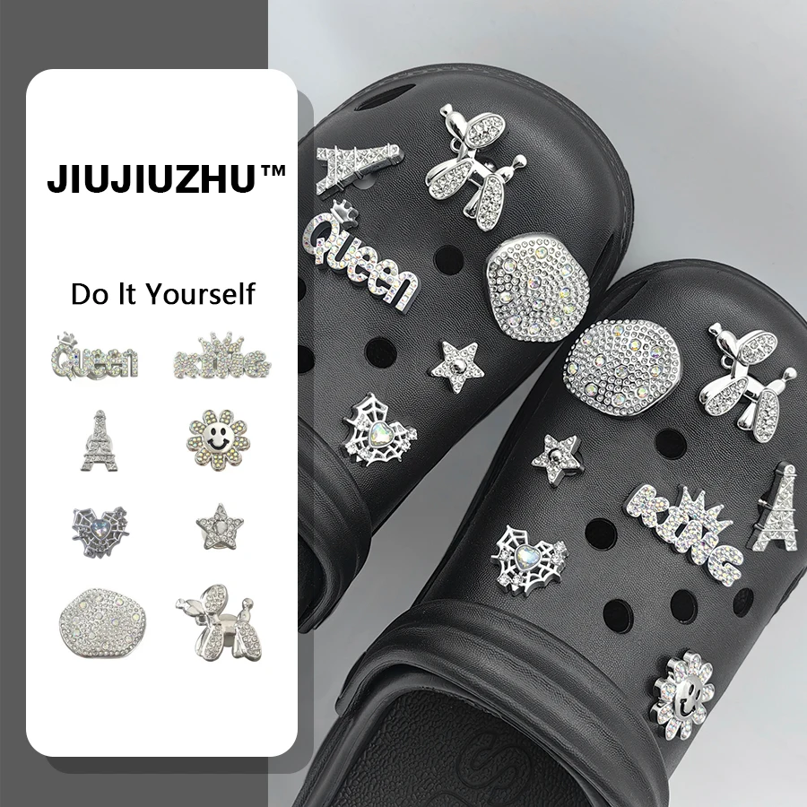 1 set Sparkly Silvery Cute Charms Detachable Pins Shoe Decoration Suitable For Clogs Sandals Gift