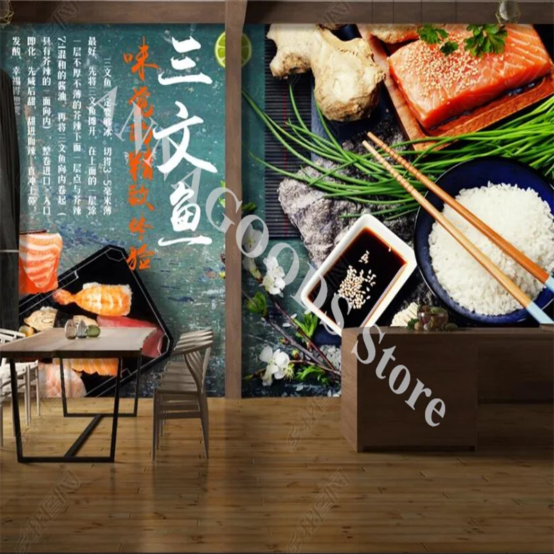 Custom Salmon Retro Background Photo Mural Wallpaper for Japanese Salmon Restaurant Decoration Self Adhesive Wall Paper 3d