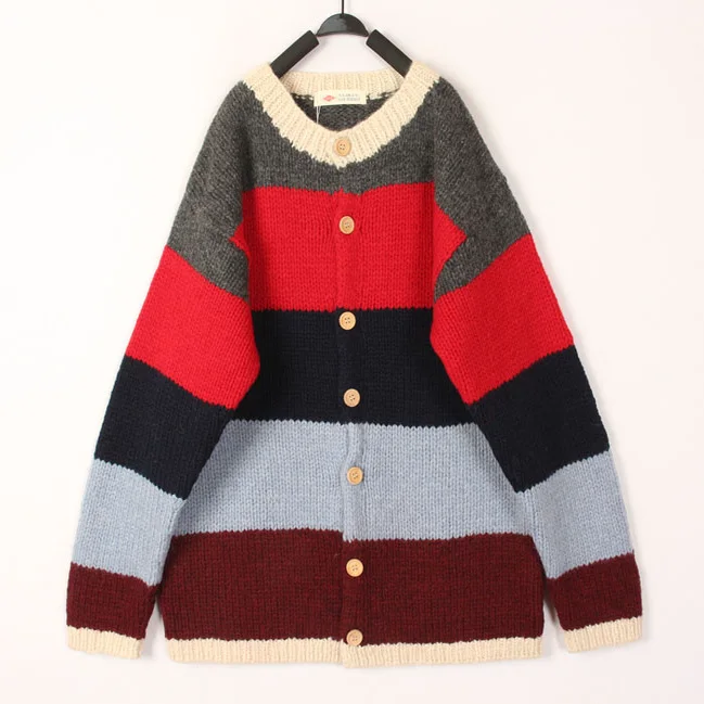 

Винтажный осенне-зимний вязаный шерстяной свитер ручной работы для женщин: открытый кардиган с ажурным узором, теплый, уютный, средней длины, в полоску