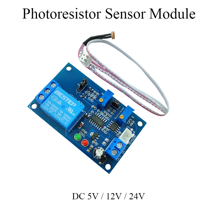 Photoresistor Sensor Relay Module DC 5V12V24V Light Control Delay Switch Adjustable 20S 200S, No Light Sensing Time Delay Module
