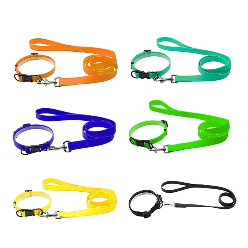 

New Design Eco-Friendly PVC Pet Dog Collar Leash Harness Set Waterproof Soft Durable Animal Pattern LED Lights Training Walking