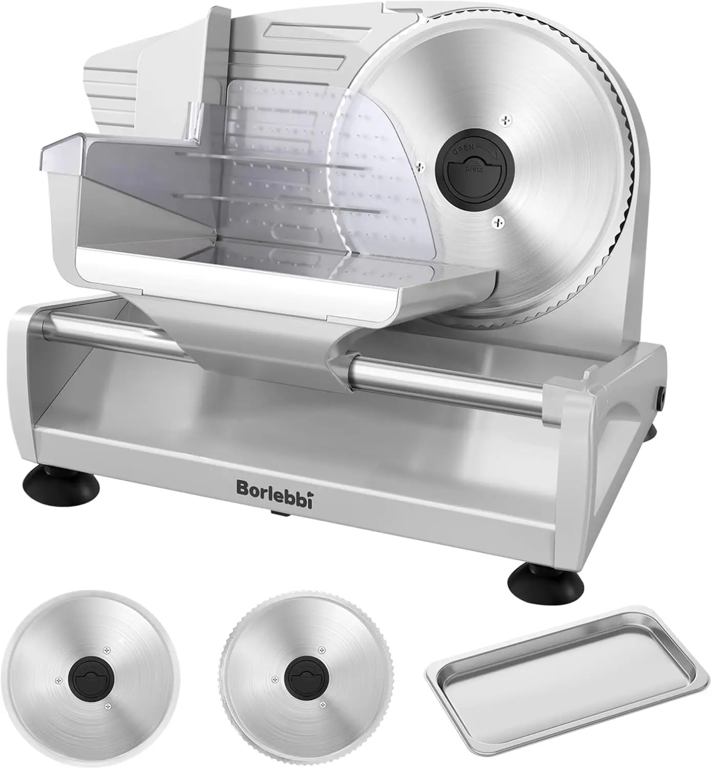 

200W Meat Slicer Machine for Home, DC Motor Quiet Deli Slicer with 2 Removable 7.5'' Stainless Steel Blades, Adjustable Dial for