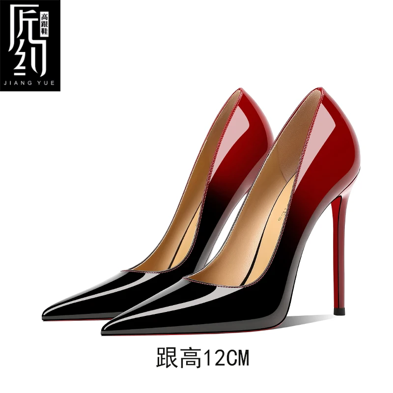 

New 12cm High Heels Women's Black and Red Gradient Sexy Pointed Narrow Heels Large Single Shoes Spring and Autumn