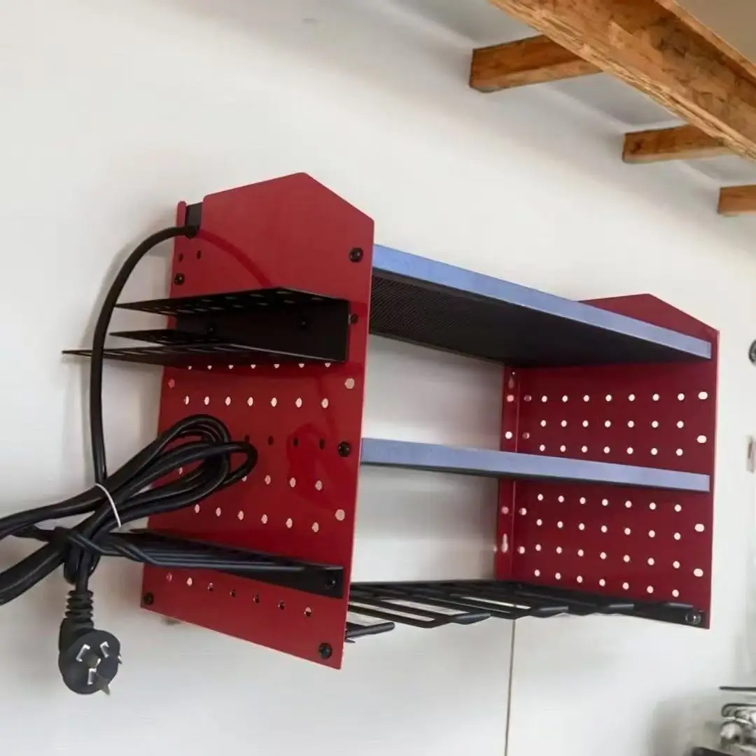 Heavy Duty Power Tool Wall Mounted Organizer Battery Tool Rack with Pegboard Side Racks and Hooks