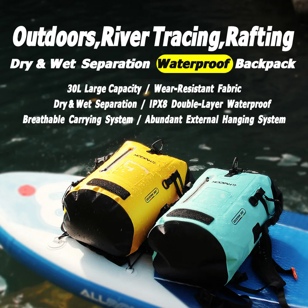 NOOYAH Bolsa seca Impermeable IPX8 Mochila con Cierre Enrollable Bolsa Impermeable de Pesca Mochila de Doble capa Mochila seca para Deportes al Aire