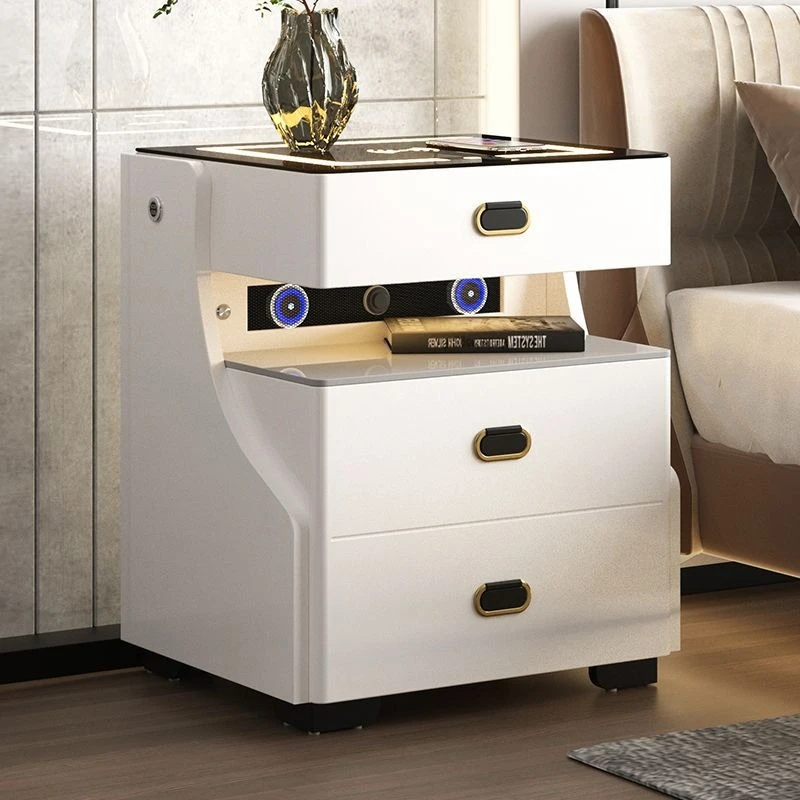 Smart bedside table, wireless charging Bluetooth speaker with safe.