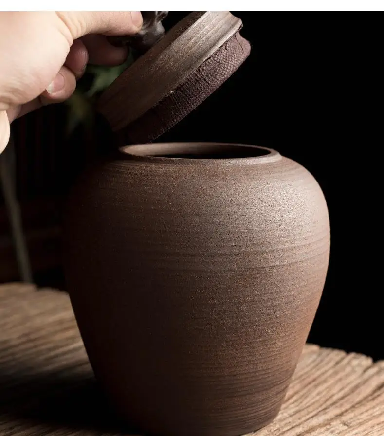 Japanese Style Stoneware Airtight Tins, Tea Cans, Boxes, Retro Ceramic Household Storage Jars with Lids, Grain Dispensers