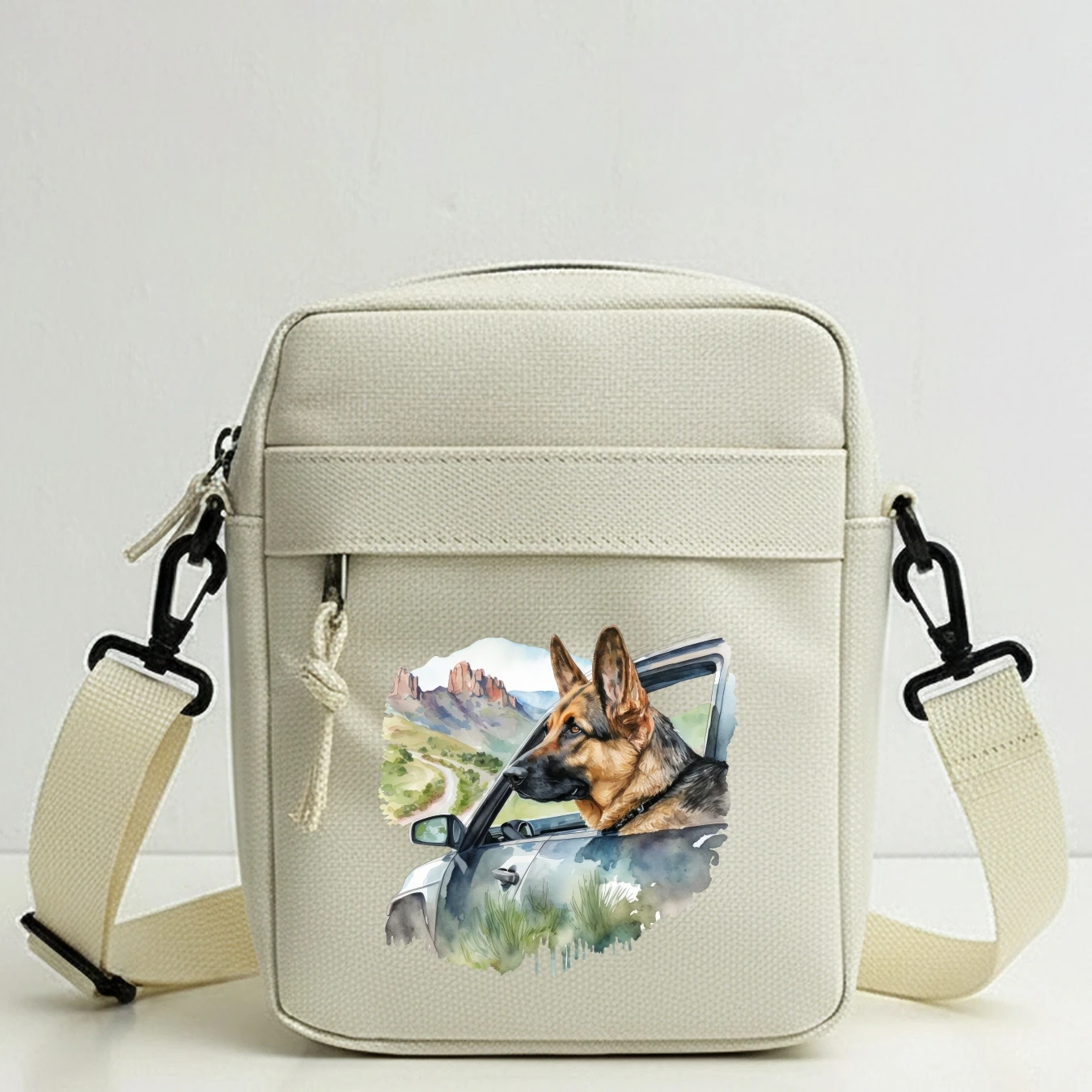 Cute Dog Print Shoulder Bag Multi Pocket Backpack Adjustable Strap for School Travel Hiking Cycling Everyday Use