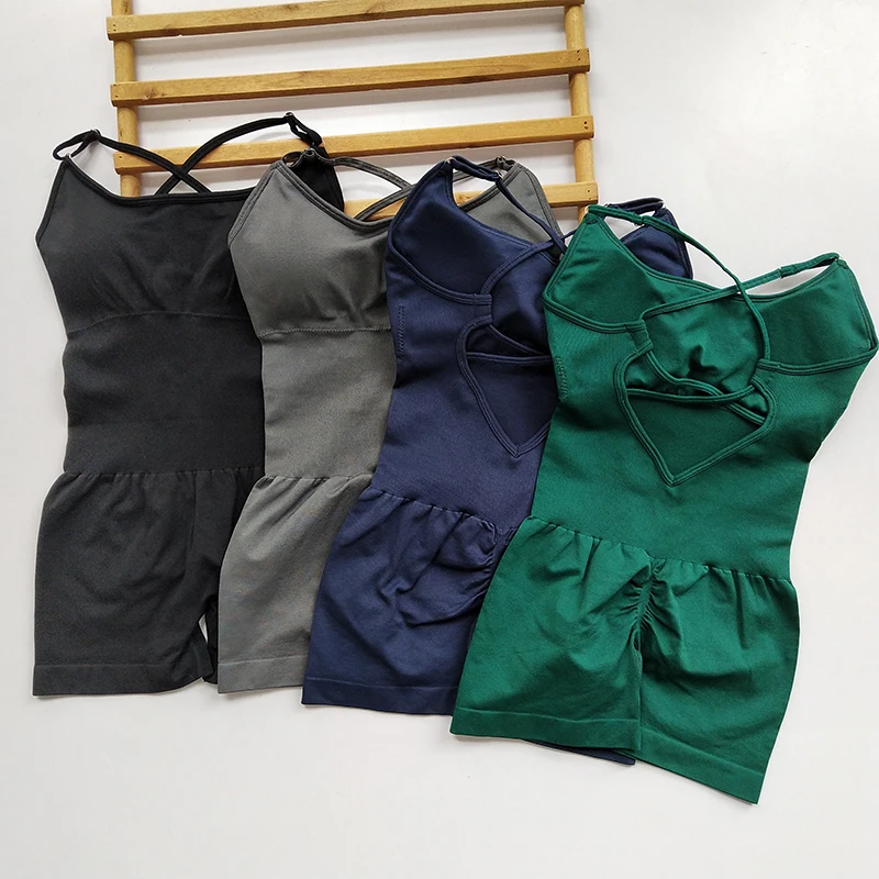Seamless Yoga Suit Outdoor Fitness Shorts with Chest Pad Strap Body Shaping Slimming Adult Nylon Sportswear Summer Collection