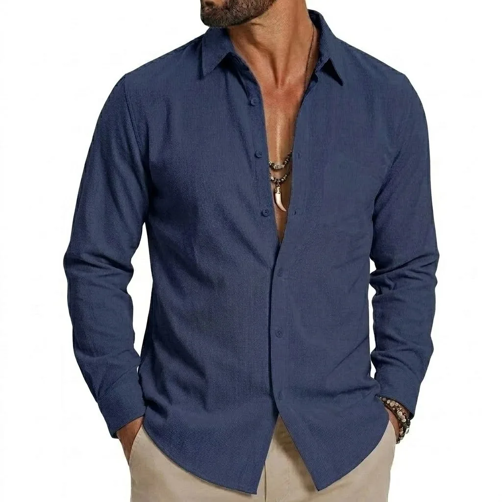 Autum Men Lightweight Shirts Long Sleeve Henley Cotton Linen Shirts for Men Elegant Hawaiian Shirts Luxury Breathable Tshirts