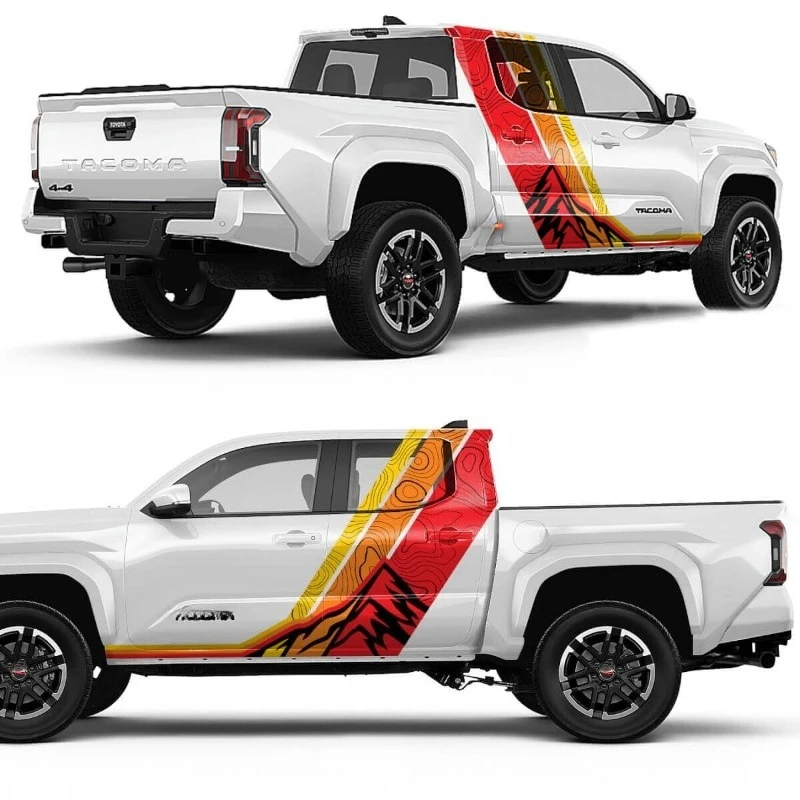 Car Stickers For Toyota Tacoma Tundra Hilux pickup Mountains Topographic Map Retro Vintage Side Doors Stripe Kit fit decal