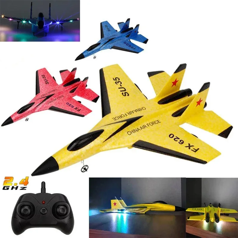 SU35 RC Plane FX620 2.4G Radio EPP Foam Remote Control Flying Model Glider With LED Lights Aircraft Airplanes For Children Gift