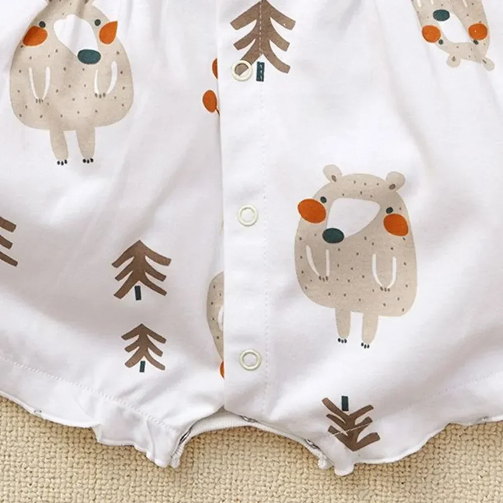 3-18M Baby Girls Cartoon Bear Ruffled Sleeves Summer rompers COTTON Comfortable Causal Baby Clothes newborn baby onesie