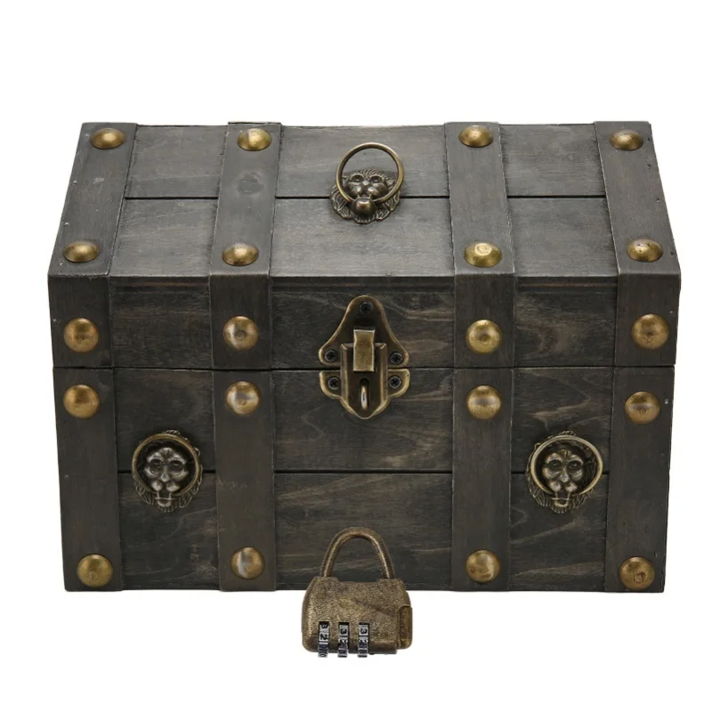 

Wooden Treasure Chest Boxes Hand Crafted Vintage Wooden Box With Mini Metal Lock For Storing Jewelry Treasure Pearl
