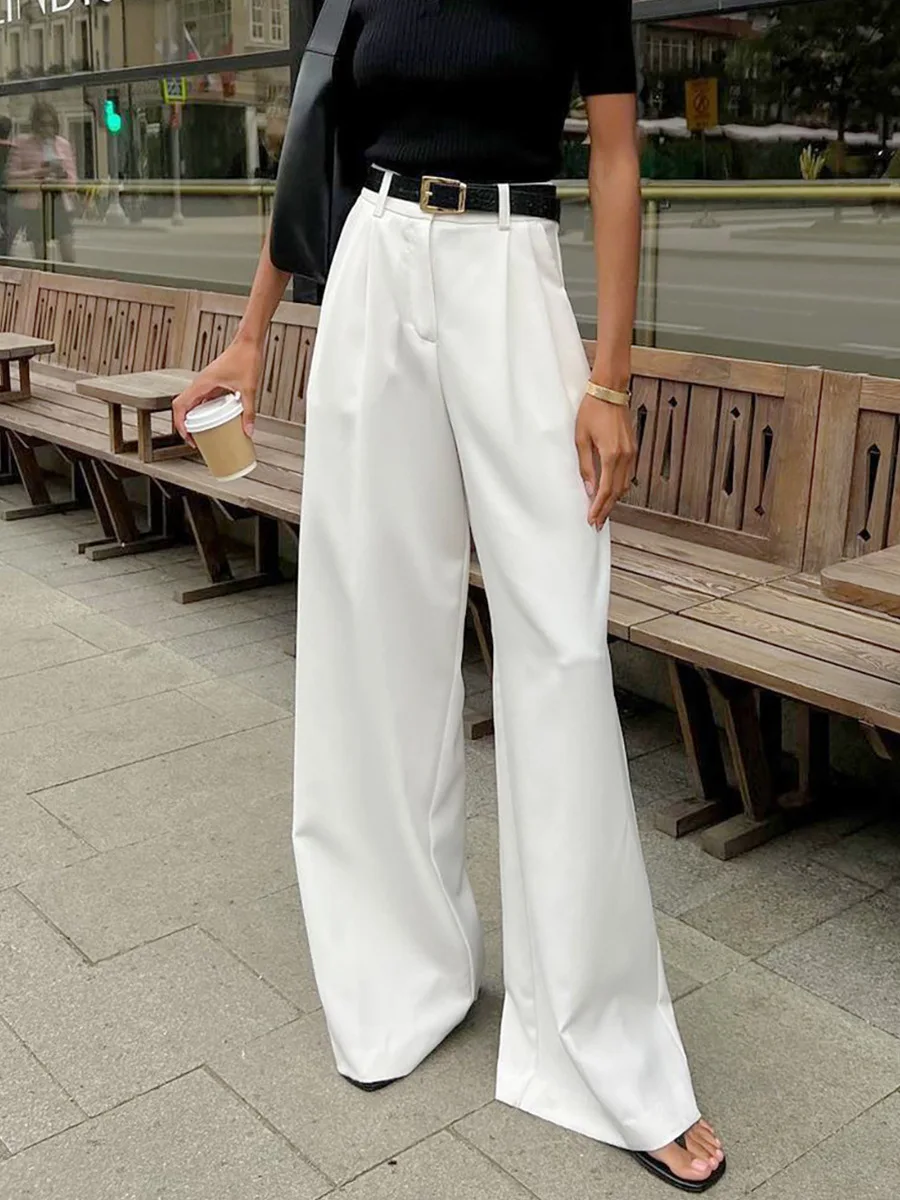 Fashionable Commuter Style Pants For Spring Summer Solid Color Loose Everyday Casual Wide-legged Trousers High-waisted Trousers