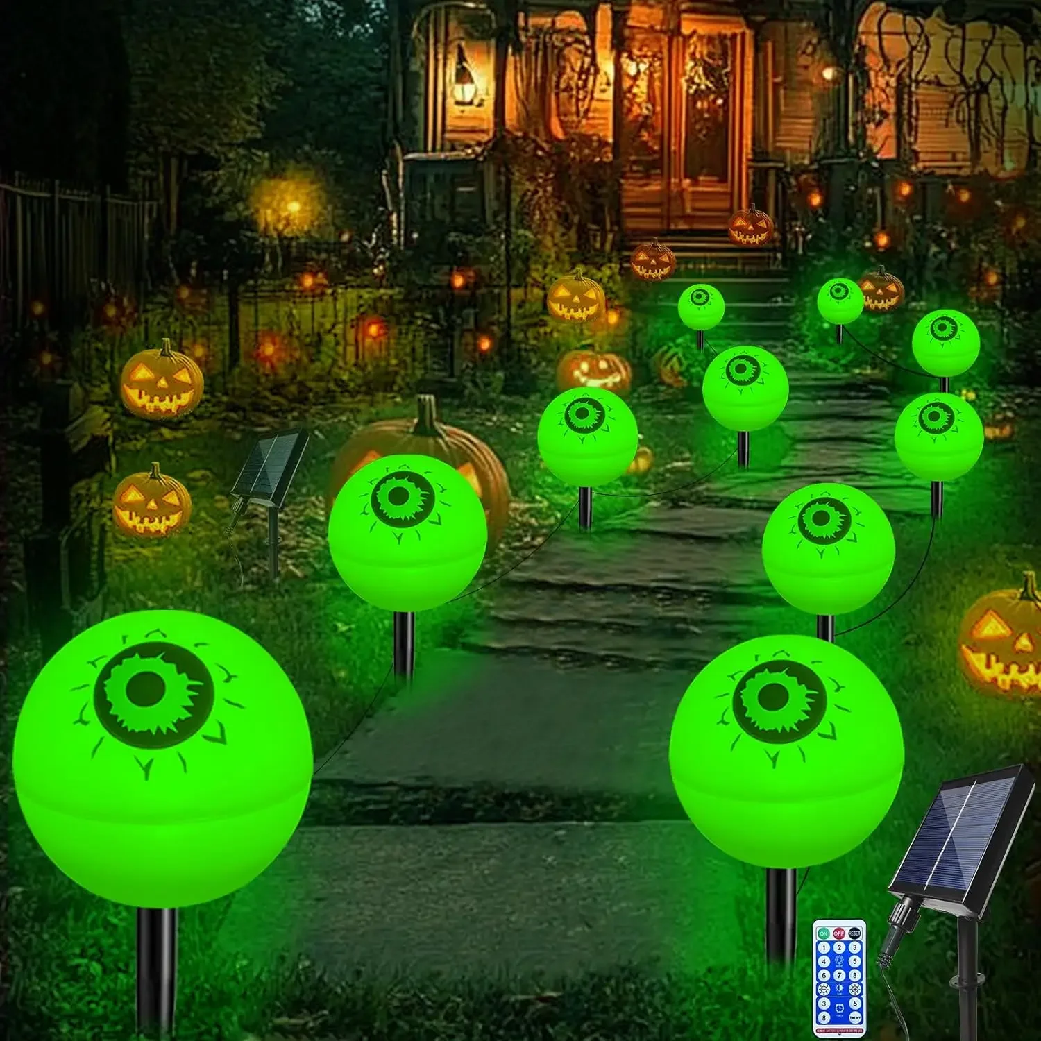 6pcs Halloween Solar Scary Eyeball LED Lights Outdoor Decoration Path String Lights for Yard Garden Party Trick or Treat Decor