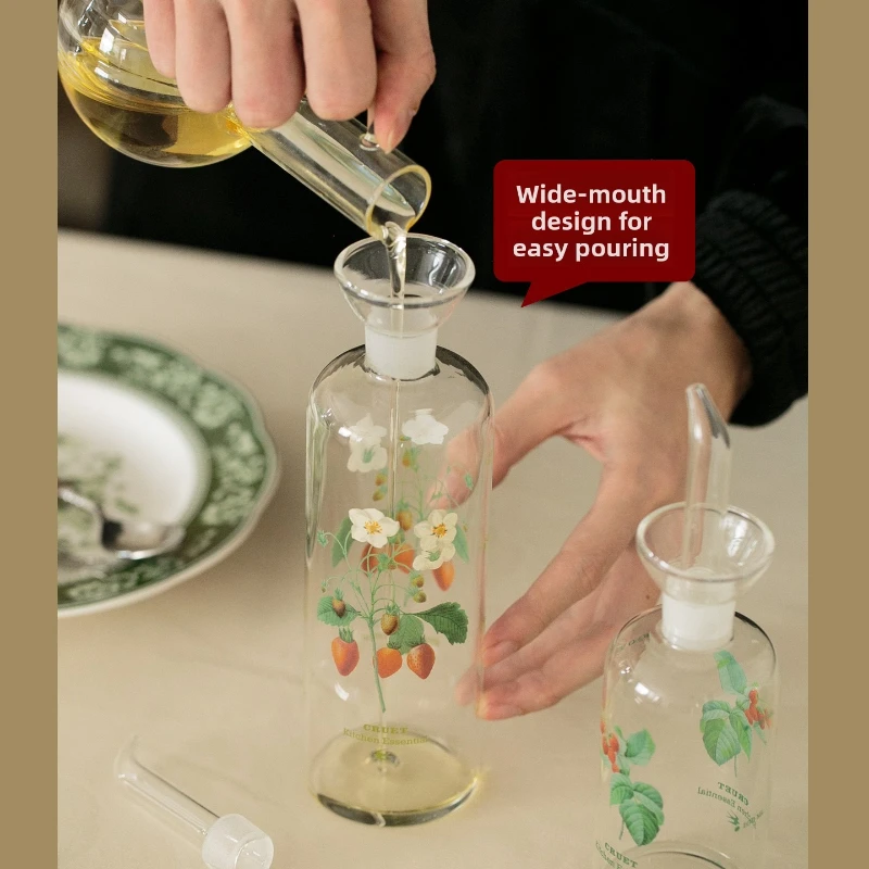 High Borosilicate Glass Oil Dispenser Aesthetic Kitchen Cruet Leakproof Round Storage Bottle for Soy Sauce Vinegar Cooking Oil