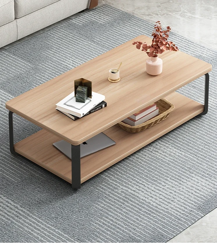 

Modern Living Room Storage Small Tea Table, Steel and Wood Double-layer Rectangular Creative Tea Table