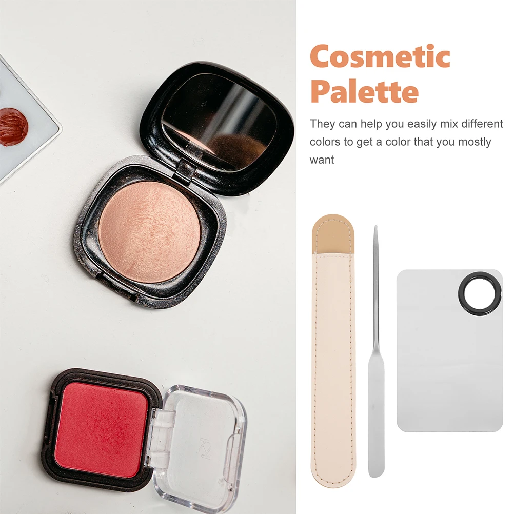 

2 Sets Stainless Steel Makeup Mixing Spatula Plate Nail Polish Foundation Blush Eye Shadow Lip Color