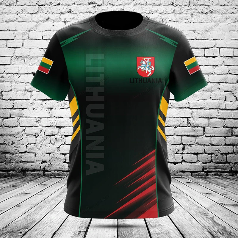 Custom Name Summer Casual Lithuania Flag Gradient Color Graphic T-shirts Men's Fashion Jersey Loose Oversized Short Sleeve Tops - view 3