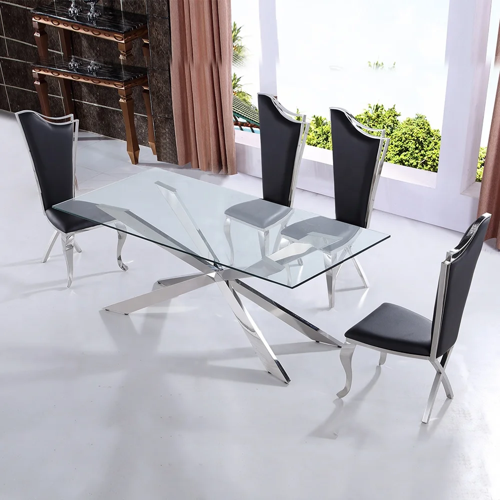 modern furniture dining table chairs sets meja makan stainless steel mesas de comedor glass top dining table