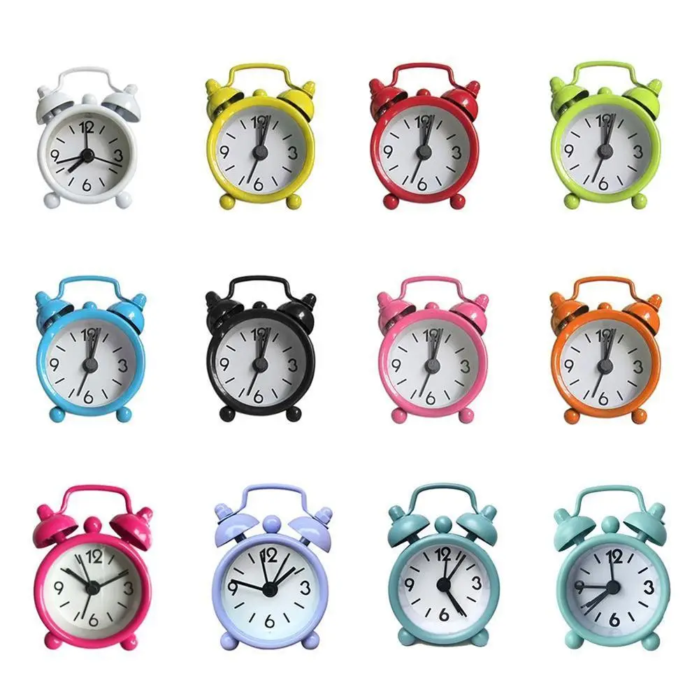 Portable Mini Alarm Clock Electronic Round Number Double Bell Desk Table Digital Quartz Clock Home Decoration Retro