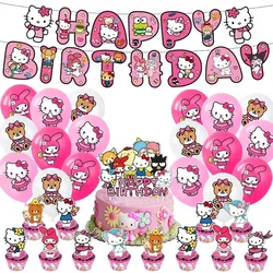 Sanrio Hello Kitty Theme Party Supplies DIY Balloon Birthday Banner Latex Balloon Decoration Cake Supplies Invitation Cards