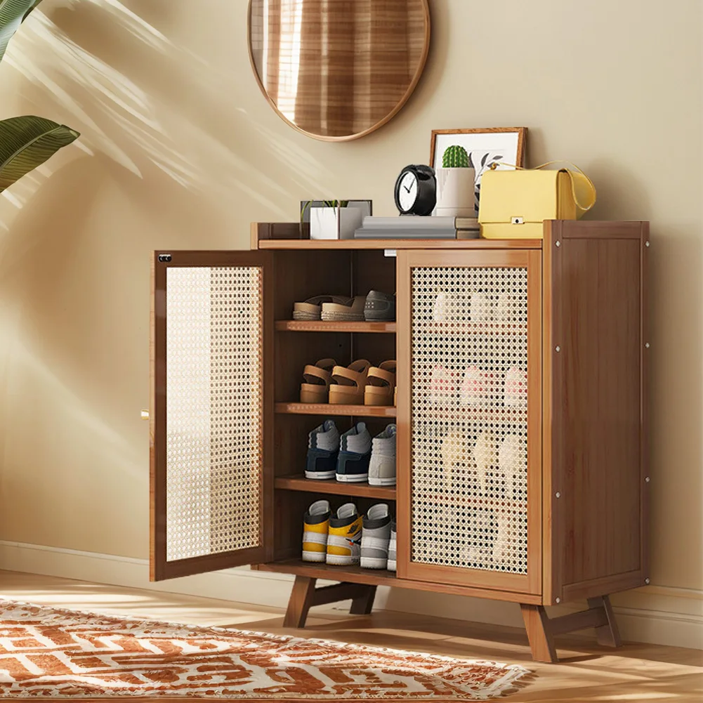 

Пятиуровневый деревянный шкаф для обуви с дверцами, органайзер для обуви для прихожей или гардеробной