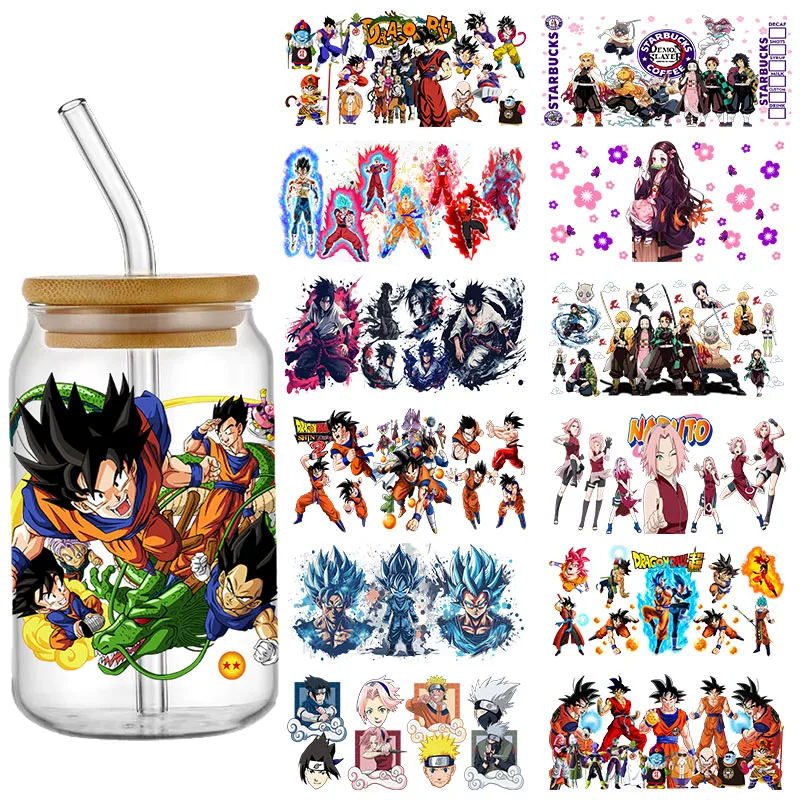 

Miniso Cartoon Pikachu Dragon Ball UV DTF Transfer Sticker Waterproof Decals For 16oz Libbey Glass Cup Wrap Stickers Naruto