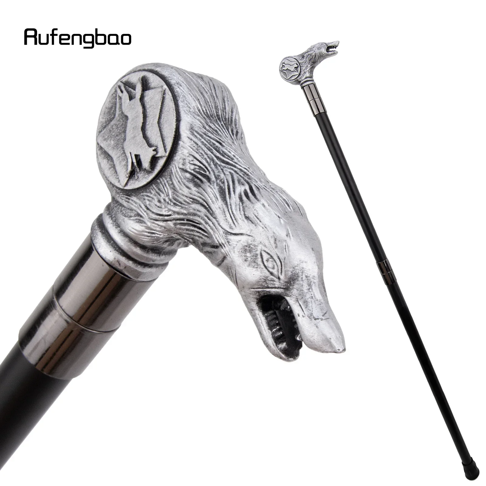 Silver Resin Wolf Head Walking Cane Fashion Decorative Steel Stick Gentleman Elegant Cosplay Cane Knob Crosier 92cm