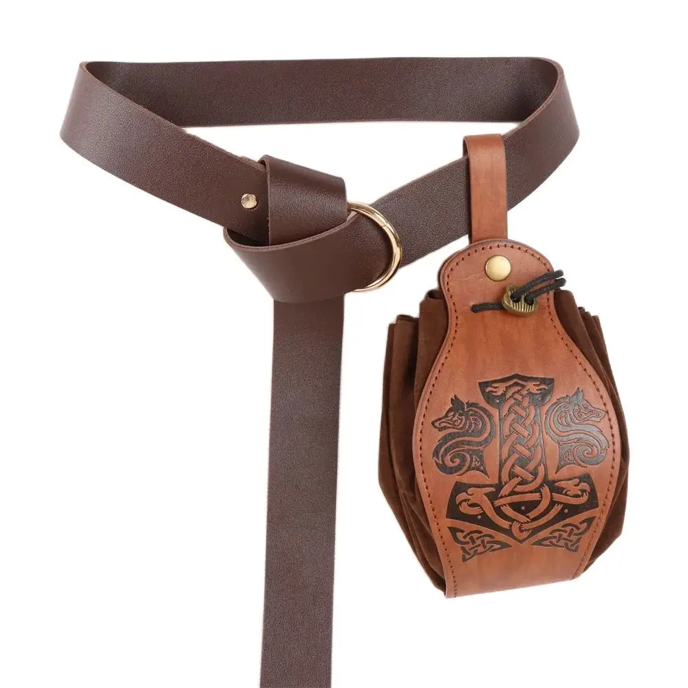 UYEE 2pcs Medieval Viking Belt Faux Leather Belt Pouch Renaissance Cosplay Set Leather Belt Medieval Bag Accessories