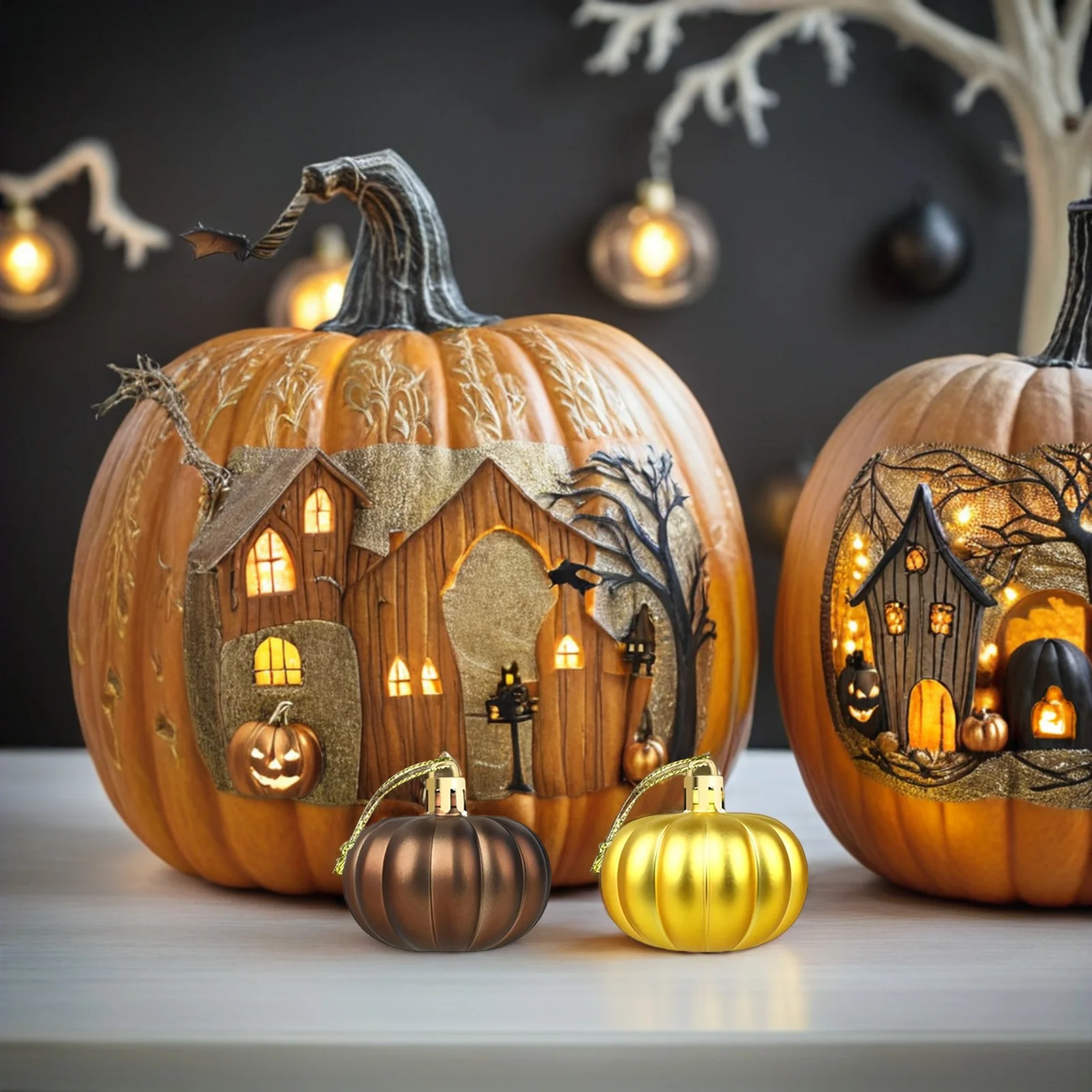 

24Pcs Plastic Pumpkin Hanging Ornaments Fake Fall Tree Decor for Halloween Thanksgiving Autumn Harvest Decorations