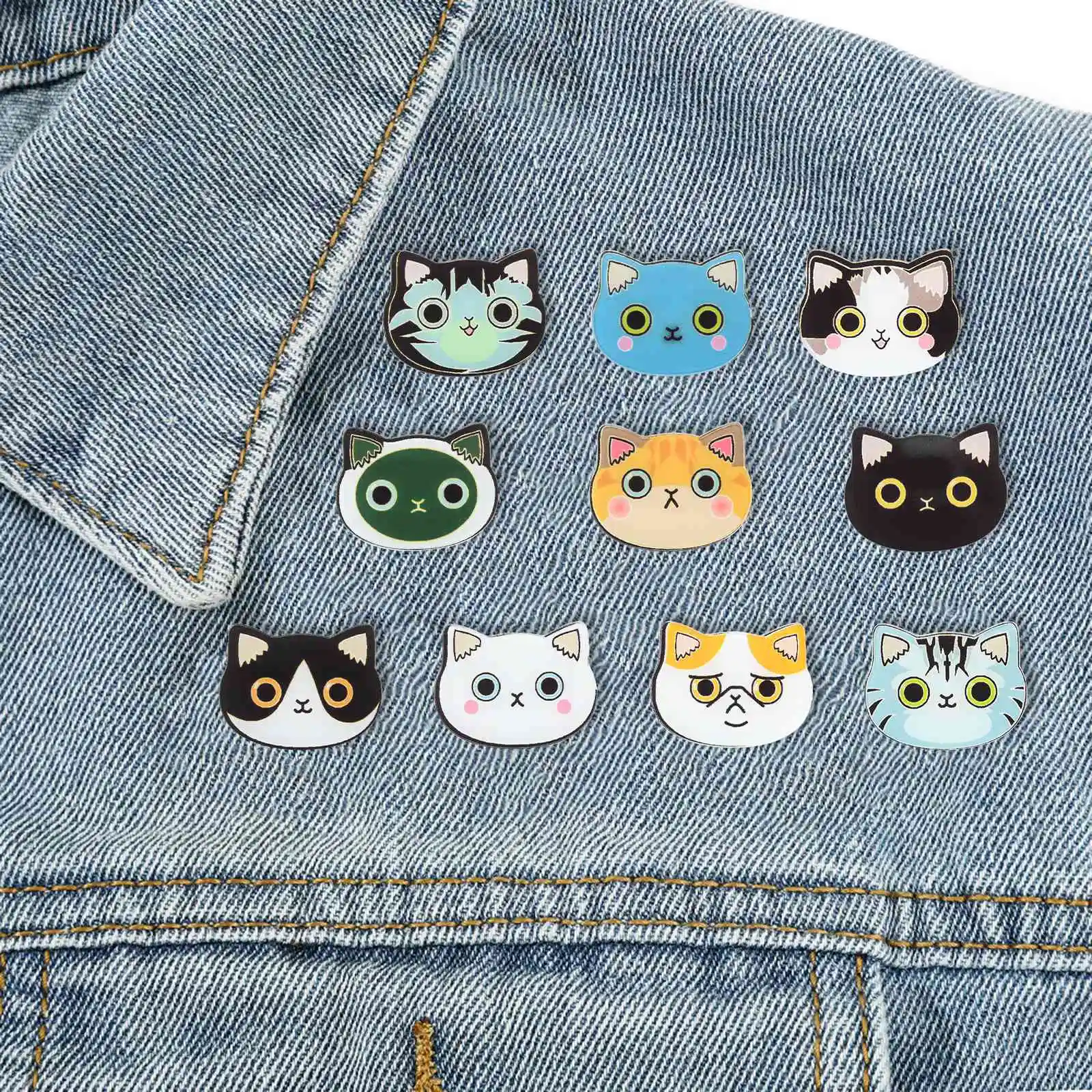 10Pcs Mixed Styles Acrylic Cat Brooch Lovely Cat Head Brooch Pins Cute Pet Pin Badges for Clothes Bags Backpacks Decoration Gift