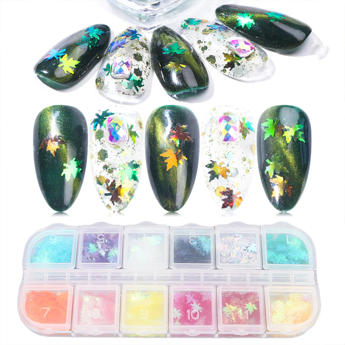 สติกเกอร์ติดเล็บลายใบเมเปิล 12 ชิ้น สำหรับตกแต่งเล็บ