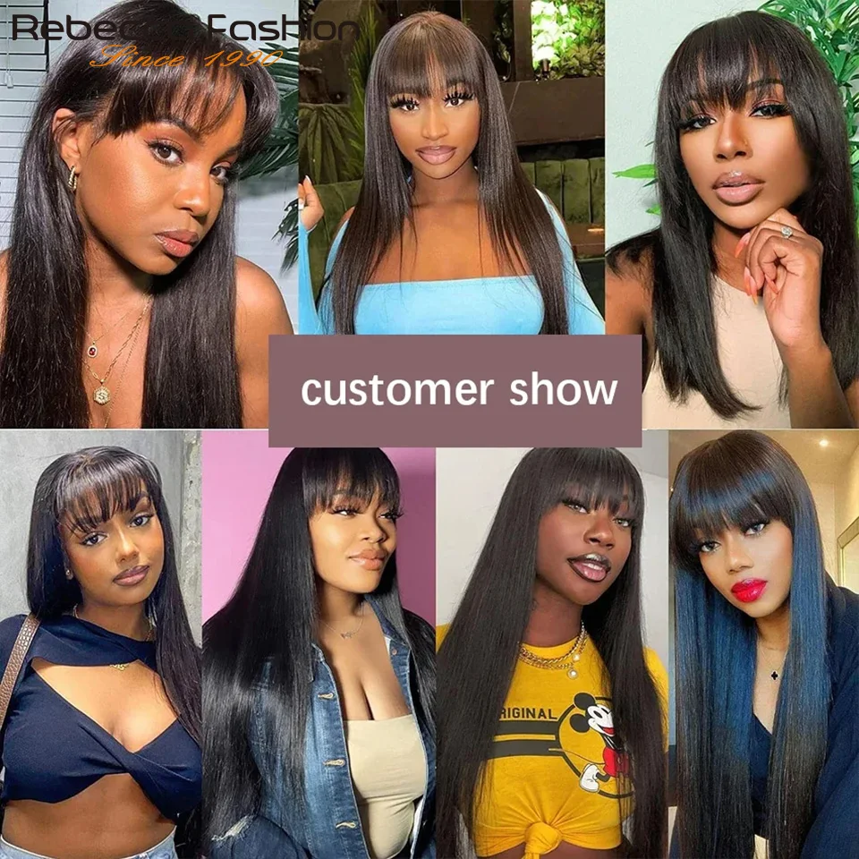 3X1 Middle Part Lace Wig Bone Straight Human Hair Wig With Bangs Brazilian Hair 180 Density 100% Human Hair Wigs For Women