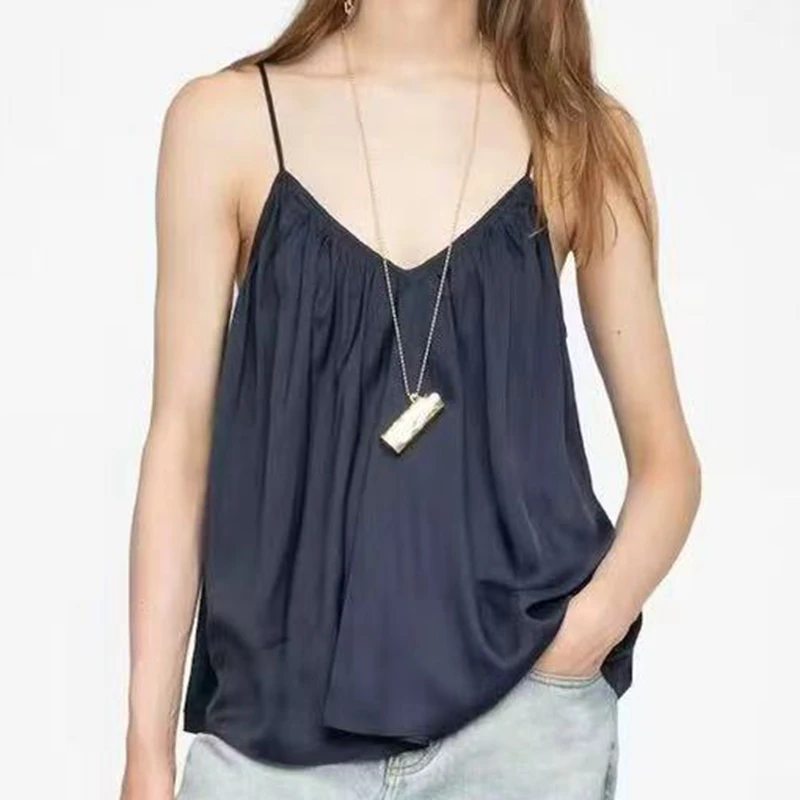 

Strap Top 2025 Summer New Product Casual Simple Back Strap Hidden Blue Strap Tank Top