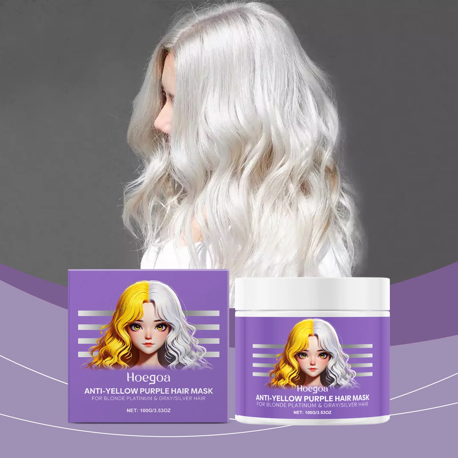 

Purple Hair Mask Cover Gray Hair Fade Yellow After Bleach Color Correction Anti Brass Tone Deep Nourish Blonde Silver Hair Cream