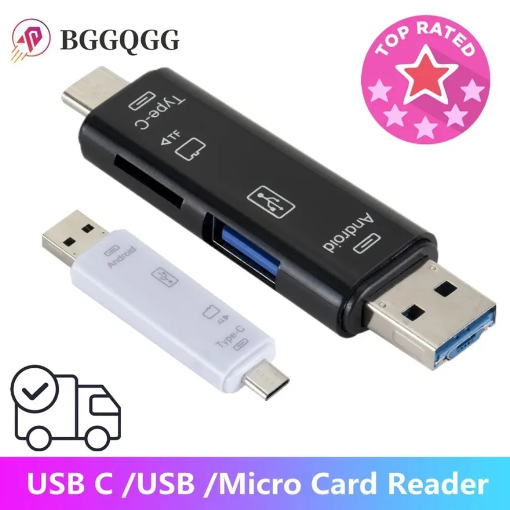 BGGQGG 5 in 1 Multifunction Usb 3.0 Type C/Usb /Micro Usb/Tf Memory Card Reader OTG Card Reader Adapter Mobile Phone Accessories