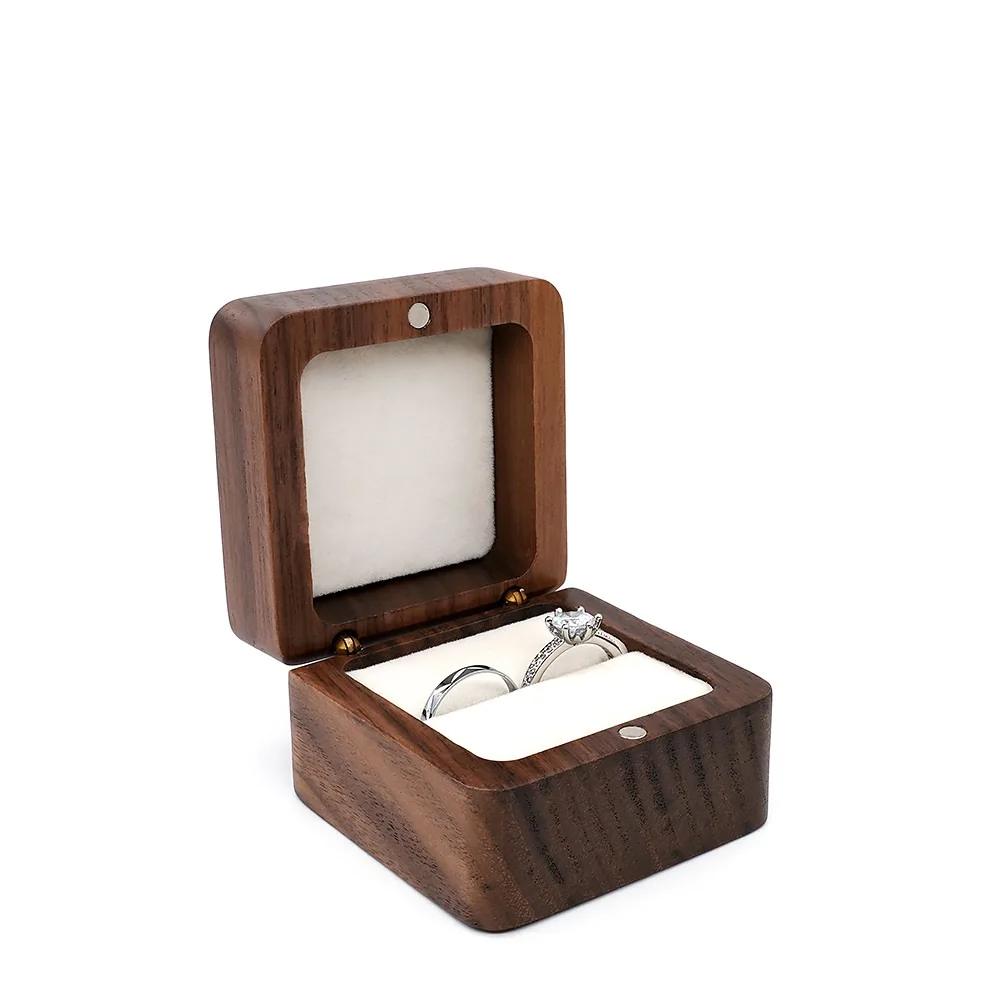 Vintage Wooden Ring Box for Single and Double Rings